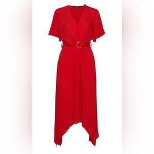 NWOT Banana Republic Handkerchief-Hem Belted Red Midi Dress never worn